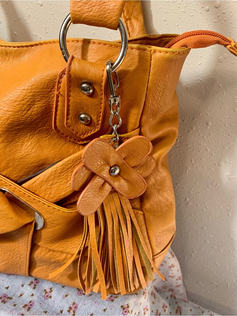Classic Women's Orange Shoulder Tote with Tassel Accent - Picture 4 of 9
